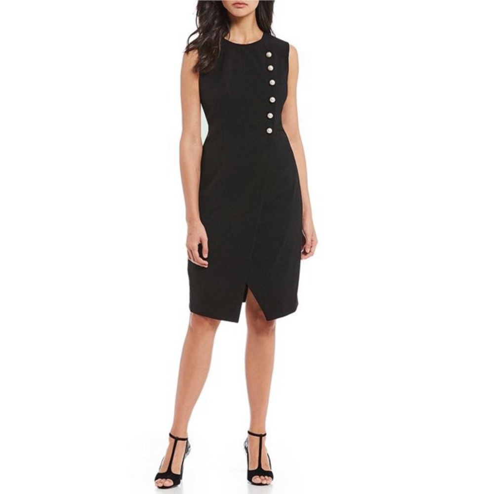 Calvin Klein Black Dress Side Pearls Button Slit Dress Size 10p - Picture 5 of 14